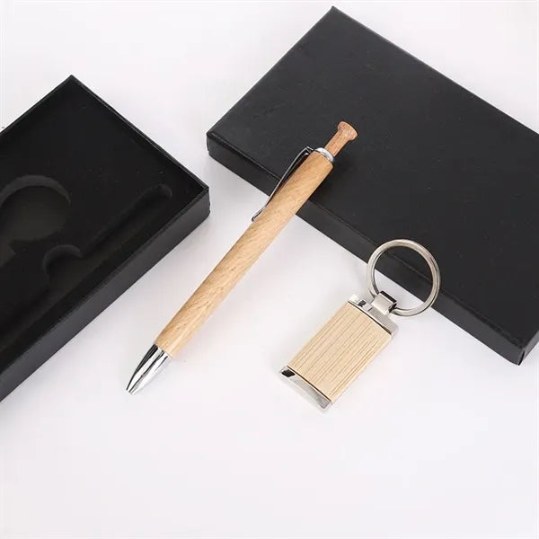 Bamboo Pen And Keychain Gift Set