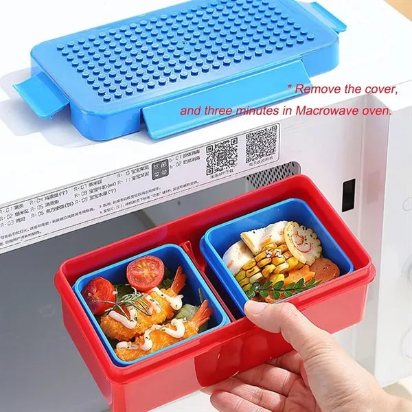 Brick Design Stackable Lunch Box Container With A Blue Bag