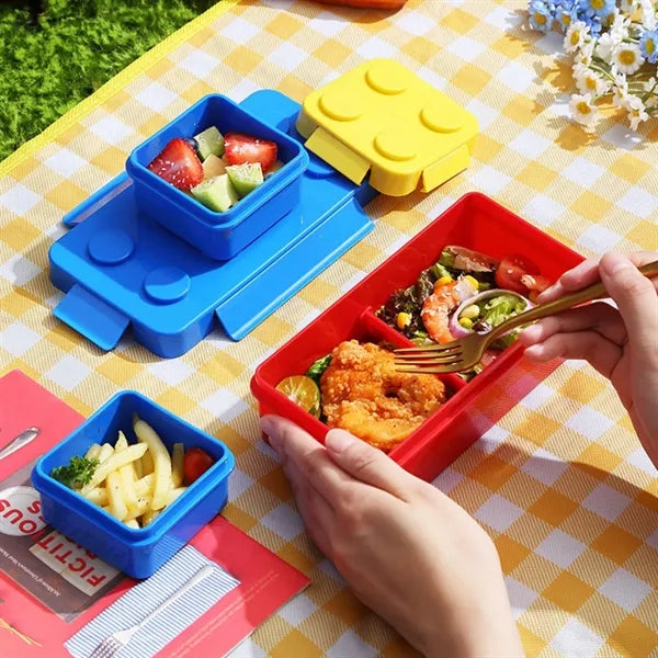 Brick Design Stackable Lunch Box Container With A Blue Bag