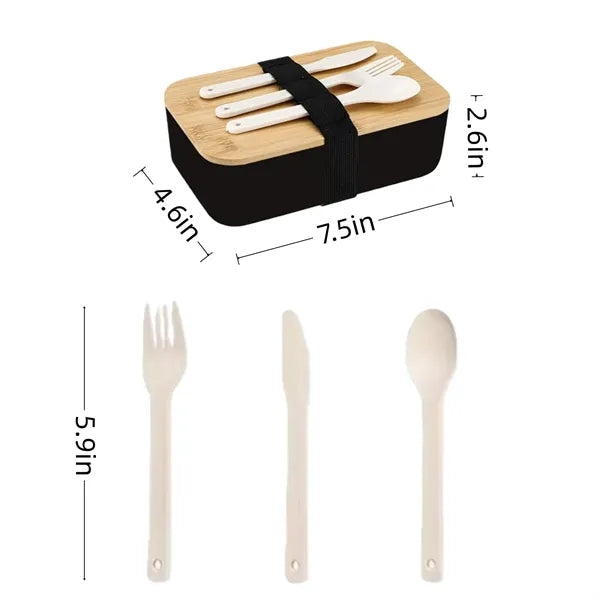 Compartmental Bamboo Lid Lunch Box With Insulated Bag Set