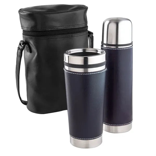 Leatherette Tumbler/ Vacuum Bottle Set