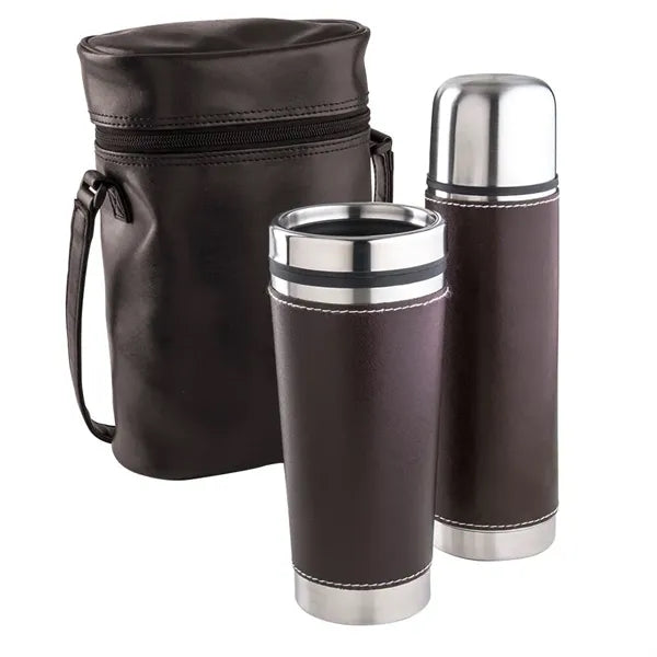 Leatherette Tumbler/ Vacuum Bottle Set
