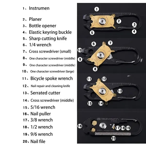 20 in 1 Multifunctional Tool Carabiner Card