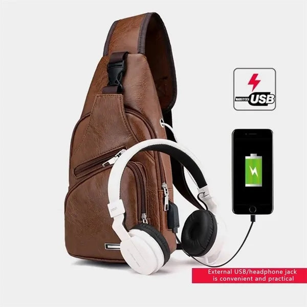 USB Fanny Pack Crossbody Sling Bag Strap Chest Daypack