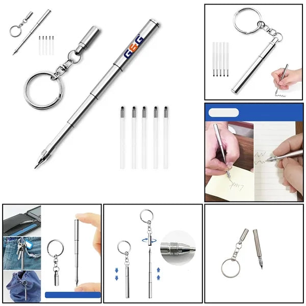 Mini Stainless Steel Telescopic Keychain Pen