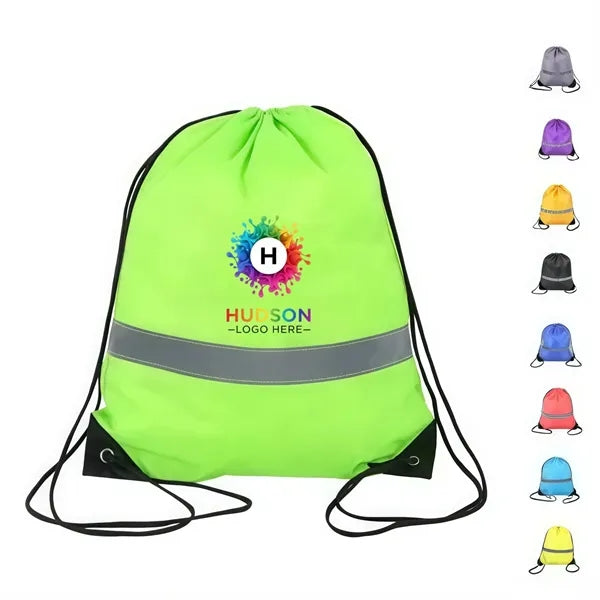 Polyester Drawstring Backpack with Reflective Stripe