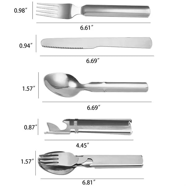 4-in-1 Stainless Steel Camping Utensil Spoon Fork Knife