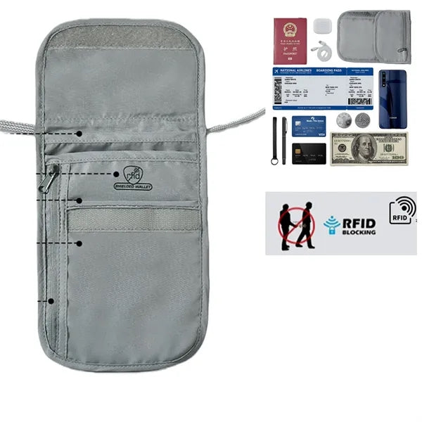 RFID Blocking Travel Neck Wallet Passport Holder Adjustable