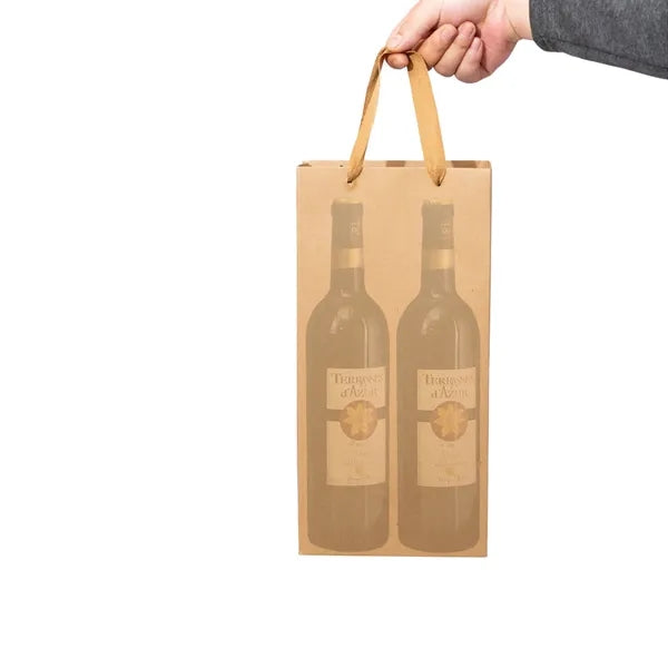Natural Kraft Paper Wine Bag for Two Bottles