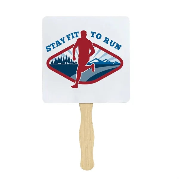 8" Square Shape Sandwich Hand Fans With Wooden Stick Handle