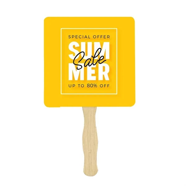 8" Square Shape Sandwich Hand Fans With Wooden Stick Handle