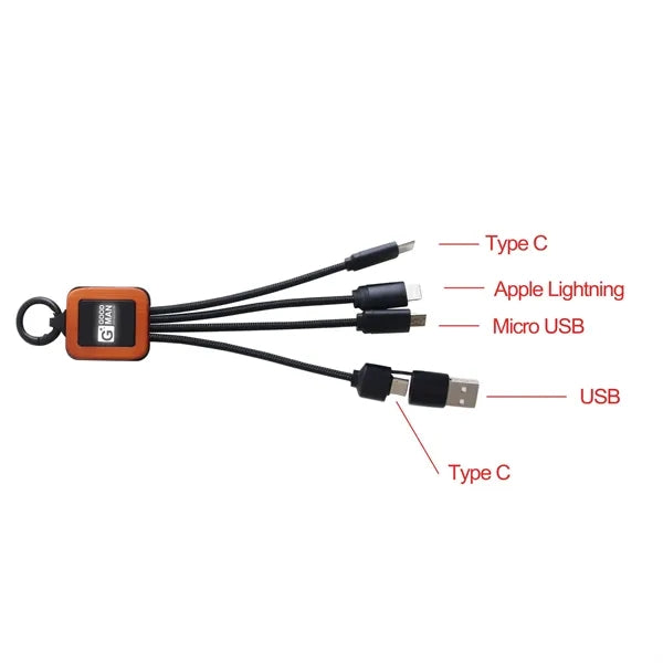 5 in 1 RPET LED Charging Cable-Square Shape