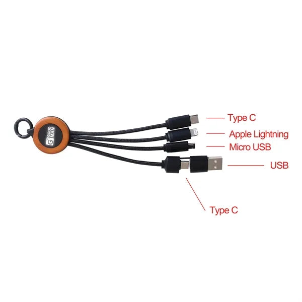 5 in 1 RPET LED Charging Cable-Round Shape