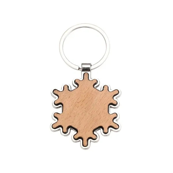Wooden Snowflake Shaped Keychain