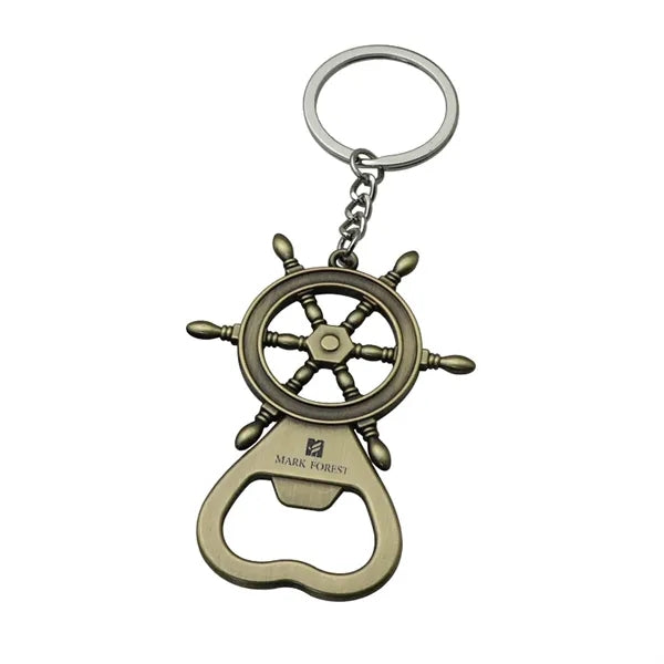 Ship's Wheel-Shaped Bottle Opener Keychain