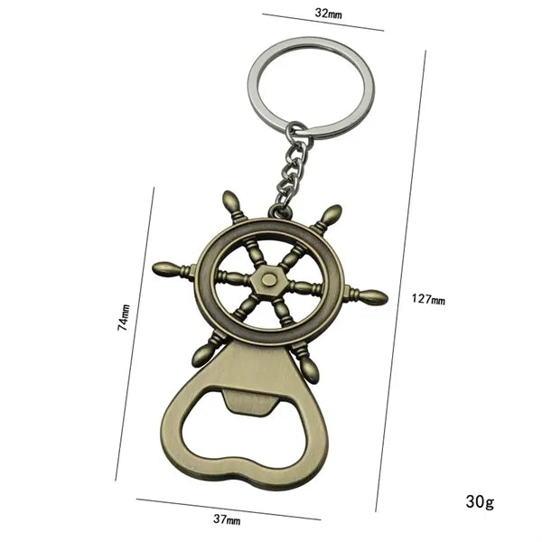 Ship's Wheel-Shaped Bottle Opener Keychain