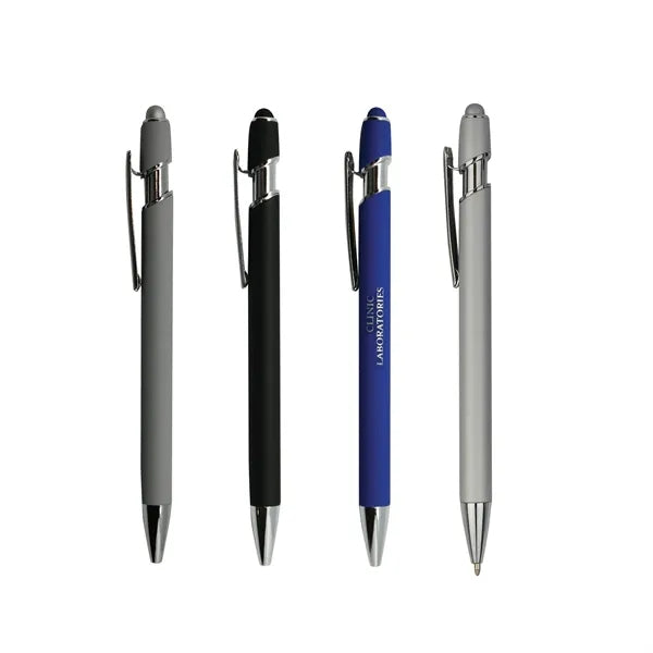Soft Rubber Finish Click Metal Ballpoint Stylus Pen
