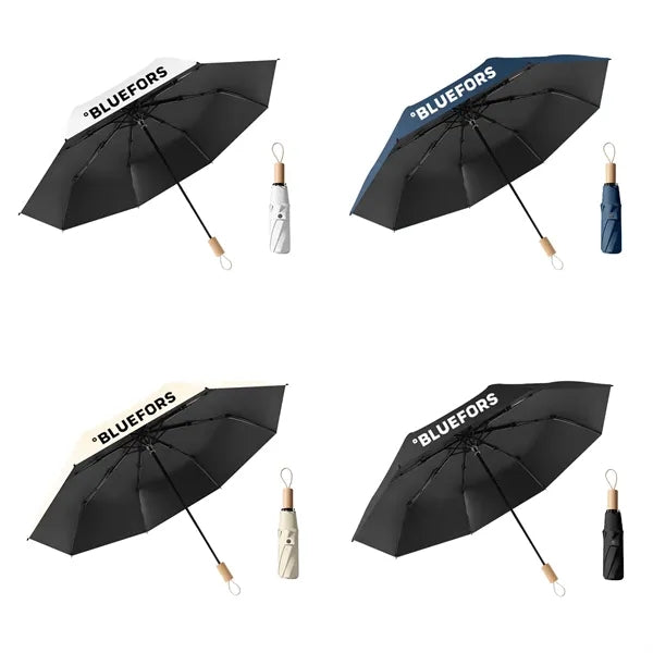 Solid Wood Handle Manual Folding Umbrella