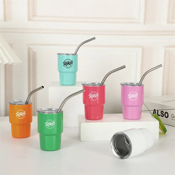 3oz Mini Double-wall Stainless Steel Tumbler With Straw