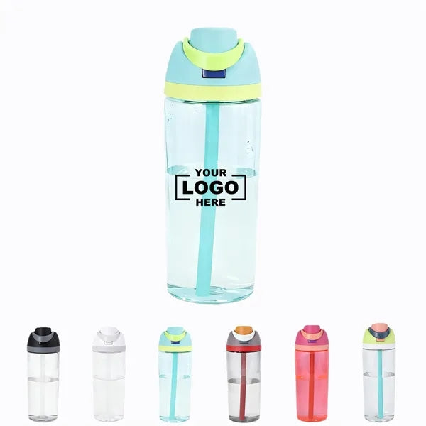 25oz Clear Plastic Water Bottle W/Straw