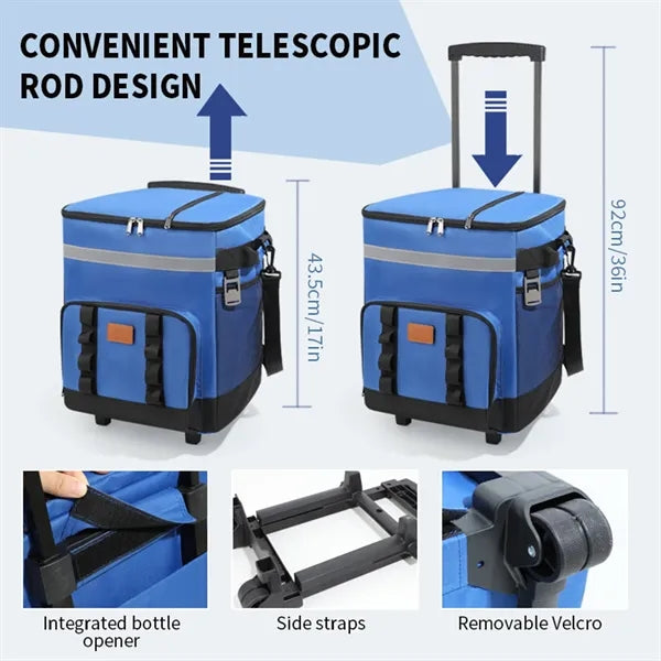 Rolling Insulated Cooler Bag Large Capacity Car Cooler