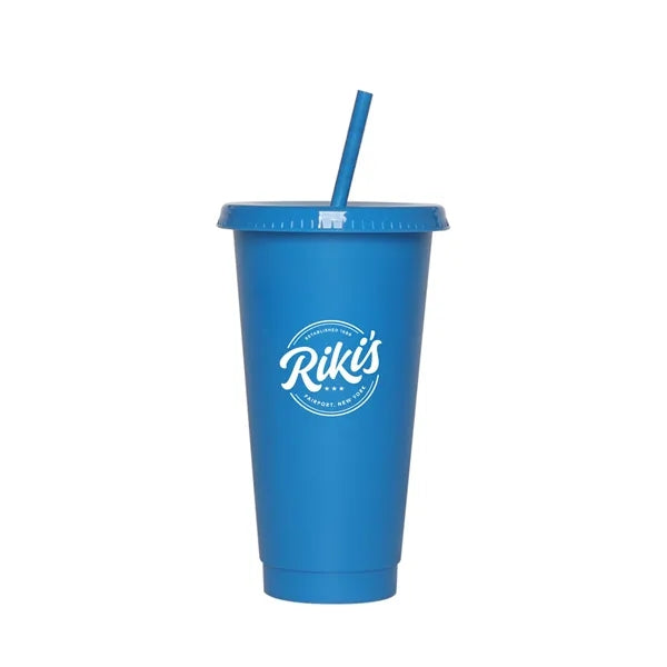 24 oz Matte Plastic Tumbler With Straw