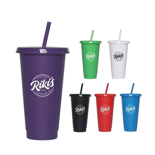 24 oz Matte Plastic Tumbler With Straw
