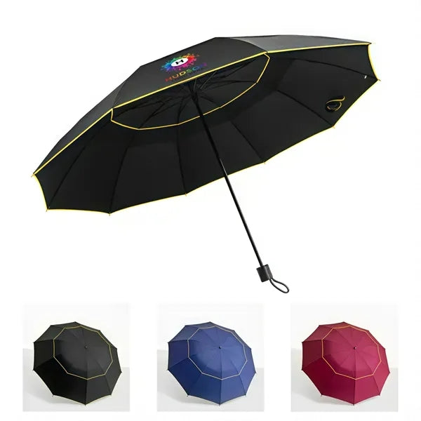 Plastic Handle Double-Layer Three-Fold Impact Cloth Umbrella
