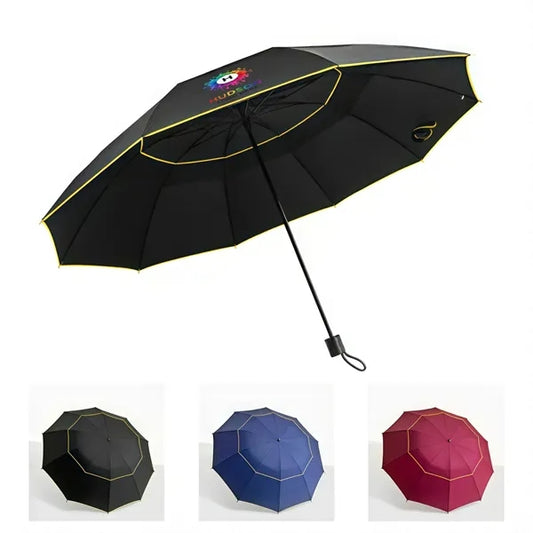 Plastic Handle Double-Layer Three-Fold Impact Cloth Umbrella