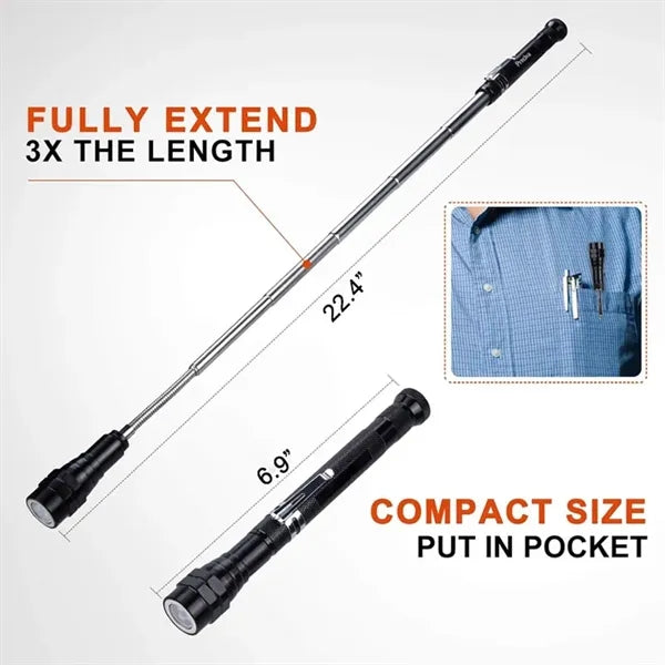 Magnetic Pickup Tool with LED Light Telescoping Flashlight