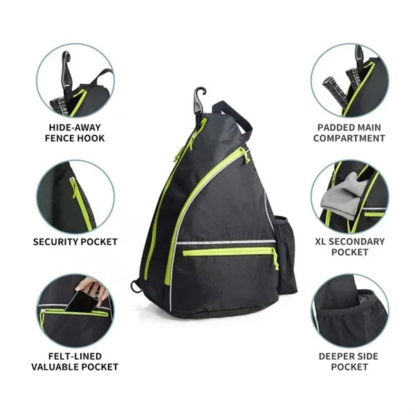 Pickleball Backpack Adjustable Sling Bag with Fence Hook