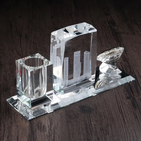 3 Sets Crystal Pen Holder Fusion Award Clock