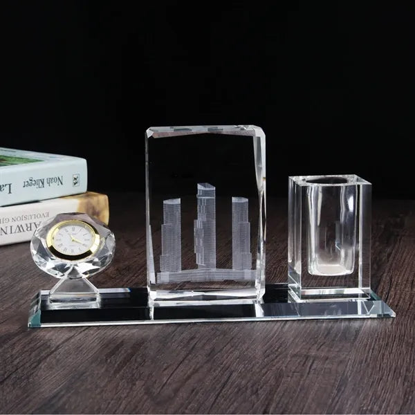 3 Sets Crystal Pen Holder Fusion Award Clock