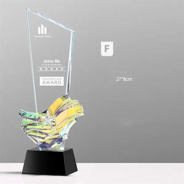 Colorful Custom Crystal Award Glass Appreciation Trophy