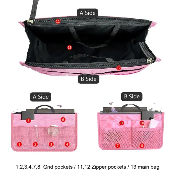 Multi Pocket Insert Organizer Bag With Handles
