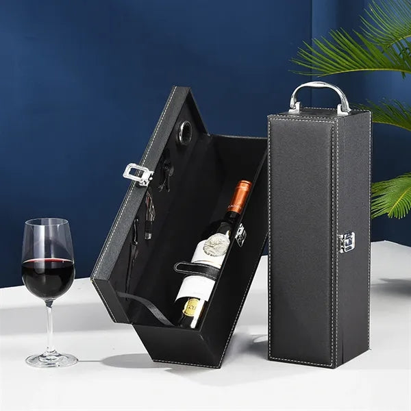 Portable PU Leather Wine Gift Box with 4 - Piece Tools