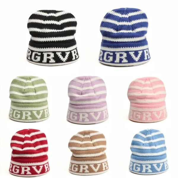 Autumn/Winter Fashion Striped Letter Jacquard Knitted Hat