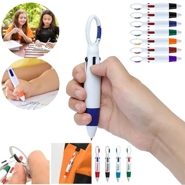 Multi-Color Ballpoint Pen with Carabiner Keychain