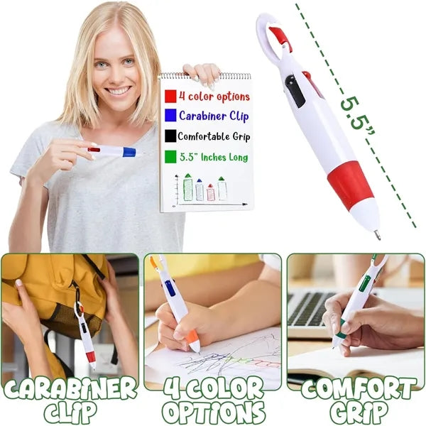 Multi-Color Ballpoint Pen with Carabiner Keychain