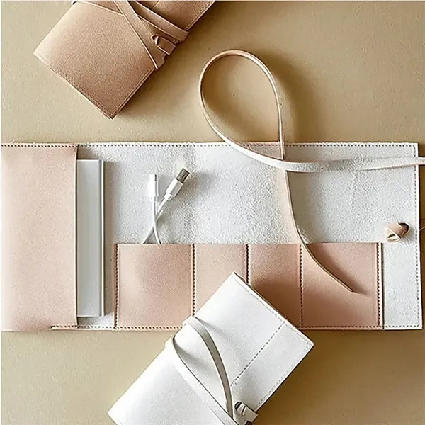 Leather Travel Cable Organizer Case Bag