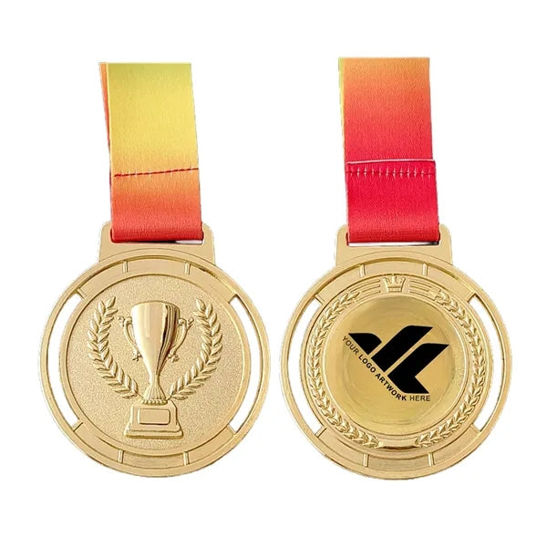 Trophy-patterned metal medal