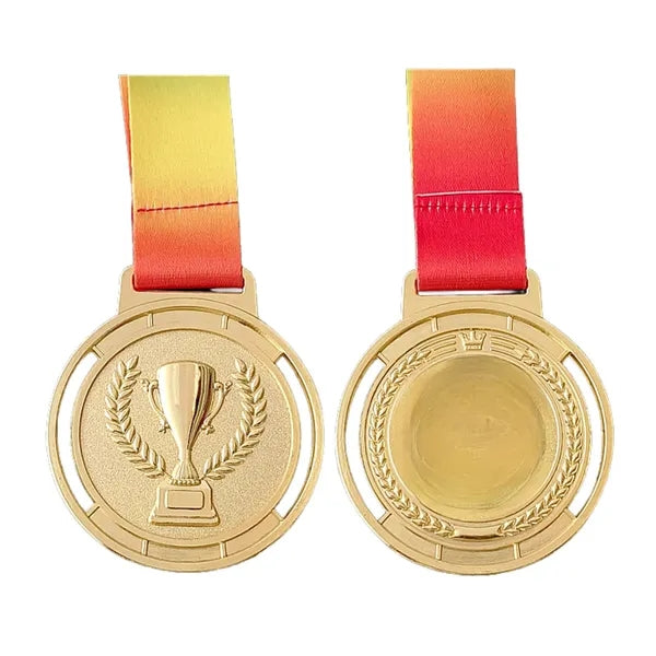 Trophy-patterned metal medal