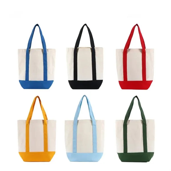 Natural Open Top Long Handle Canvas Tote Bag