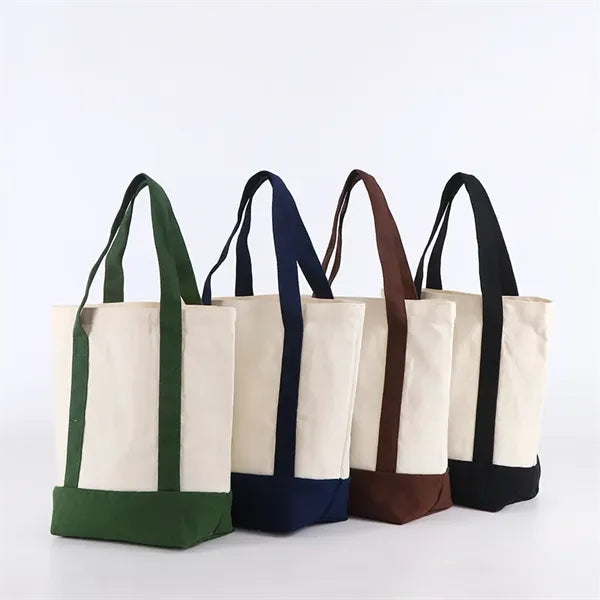 Natural Open Top Long Handle Canvas Tote Bag