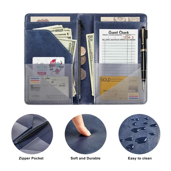 Leather Server Book with Zipper Pocket