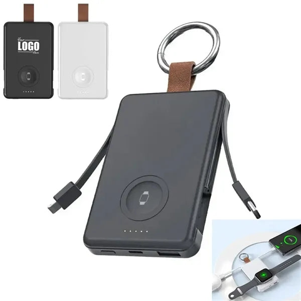 Compact Magnetic Portable Charger with Built-in Cables