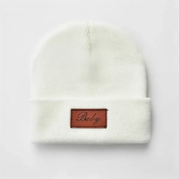 Knit Cuffed Beanie with Leather Patch