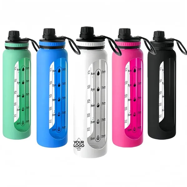 32oz Time-Marked Water Bottle with Protective Sleeve