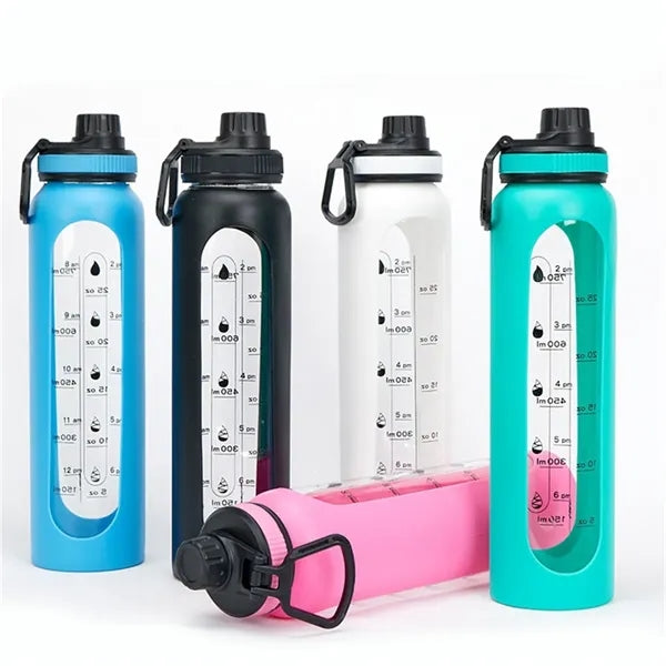 32oz Time-Marked Water Bottle with Protective Sleeve