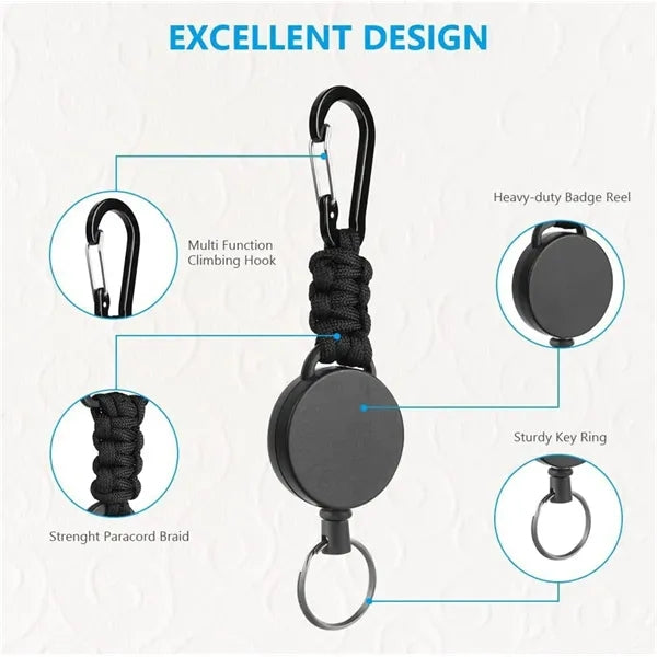 Paracord Braided Retractable Keychain with Carabiner Clip
